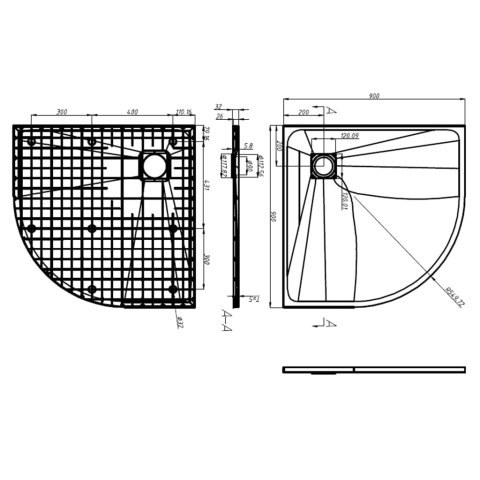 Brodzik prysznicowy, SMC, czarny, 90 x 90 cm