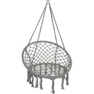 Fotel bawełniany pleciony wiszący Boho 80cm szary bocianie gniazdo