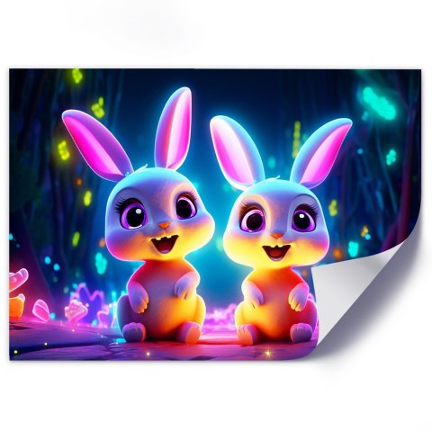 Obraz na płótnie, Kreskówkowe króliczki neon - 60x40