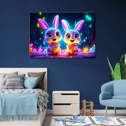 Obraz na płótnie, Kreskówkowe króliczki neon - 60x40