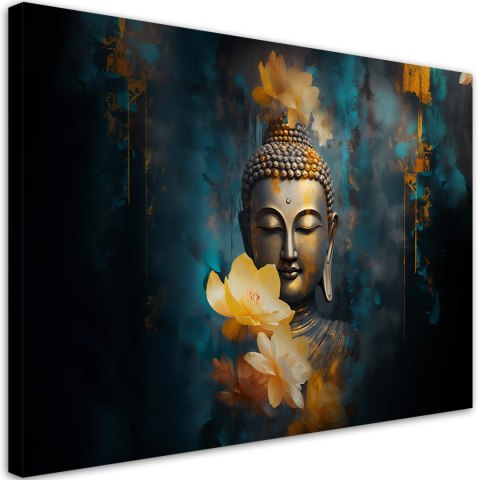 Obraz na płótnie, Budda i złote kwiaty - 100x70