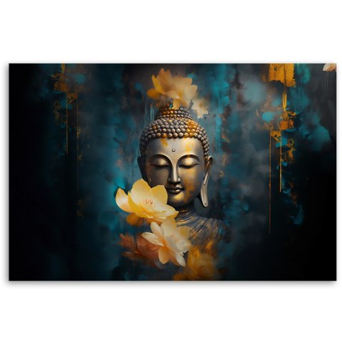 Obraz na płótnie, Budda i złote kwiaty - 90x60