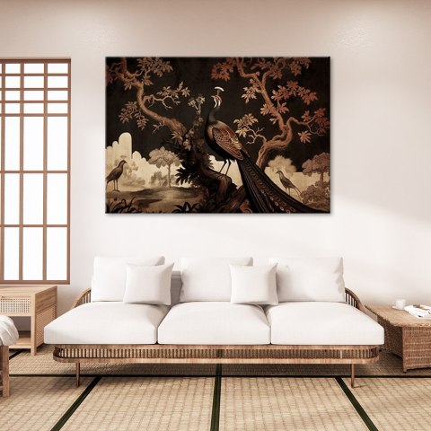 Obraz na płótnie, Orientalny paw na drzewie - 90x60