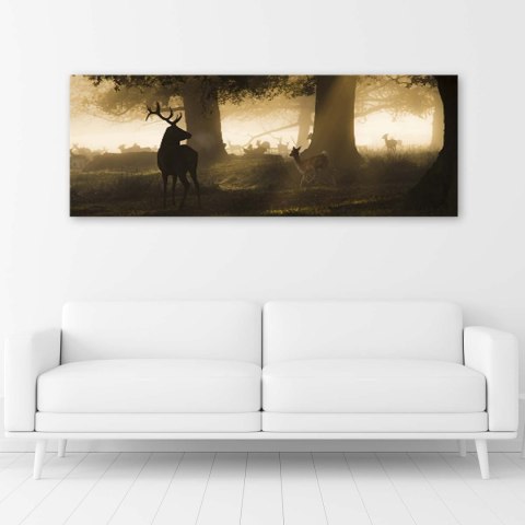 Obraz na płótnie, Jelenie we mgle - 150x50