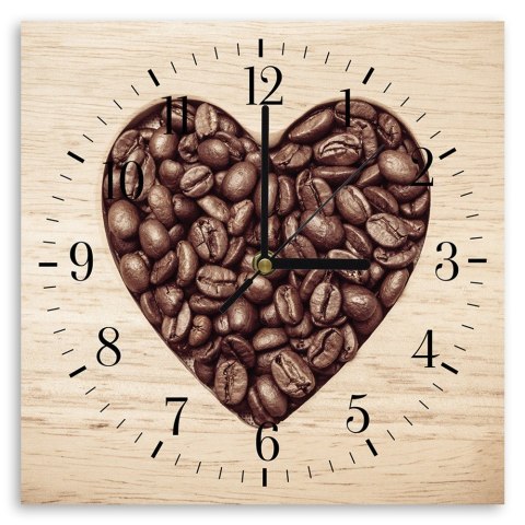 Obraz z zegarem, Serce z ziaren kawy - 60x60