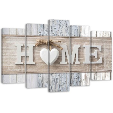Obraz 5 częściowy na płótnie, Napis Home w skandynawskim stylu - 200x100