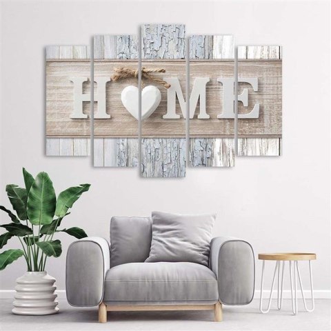 Obraz 5 częściowy na płótnie, Napis Home w skandynawskim stylu - 200x100