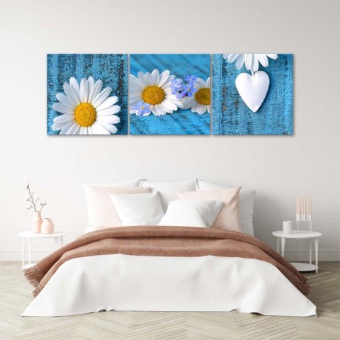 Zestaw obrazów na płótnie, Stokrotki i serce - 120x40