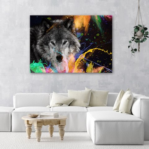 Obraz na płótnie, Wilk na kolorowym tle - 60x40