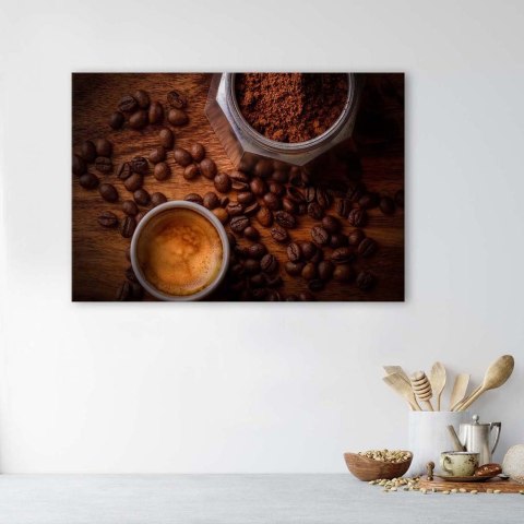 Obraz na płótnie, Kubek kawy i ziarna - 90x60