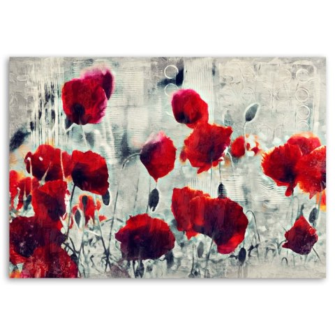 Obraz na płótnie, Malowane czerwone maki na łące - 60x40