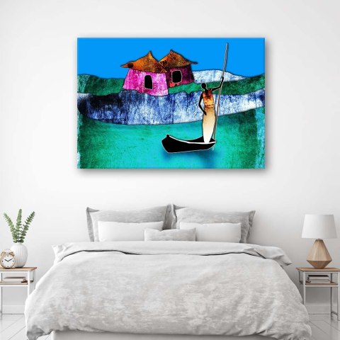 Obraz na płótnie, Afrykańska Kobieta w łodzi - 60x40