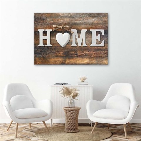 Obraz na płótnie, Napis Home Serce Drewno Vintage - 90x60