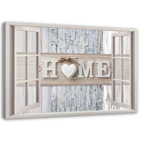 Obraz na płótnie, Okno Napis Home Serce shabby chic - 100x70