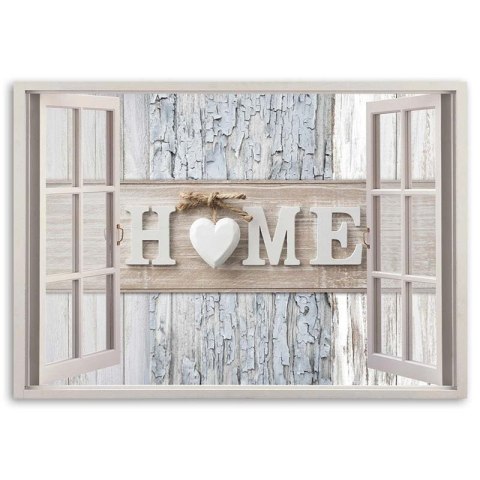 Obraz na płótnie, Okno Napis Home Serce shabby chic - 100x70