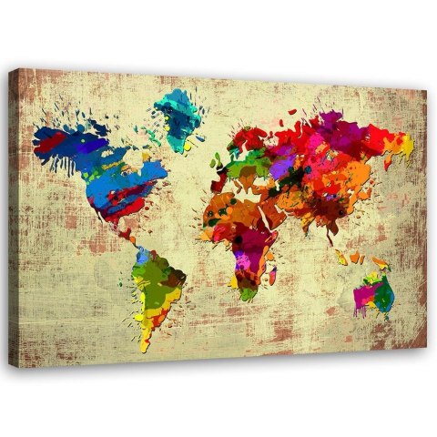 Obraz na płótnie, Mapa świata w kolorze - 60x40