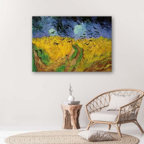 Obraz na płótnie, Pole pszenicy z krukami - V. van Gogh reprodukcja - 100x70