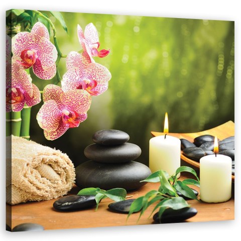 Obraz, Świece orchidea i kamienie zen - 60x60