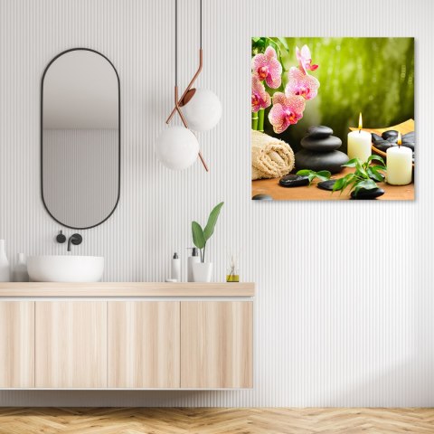 Obraz, Świece orchidea i kamienie zen - 60x60