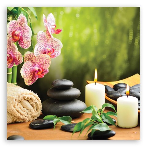 Obraz, Świece orchidea i kamienie zen - 60x60
