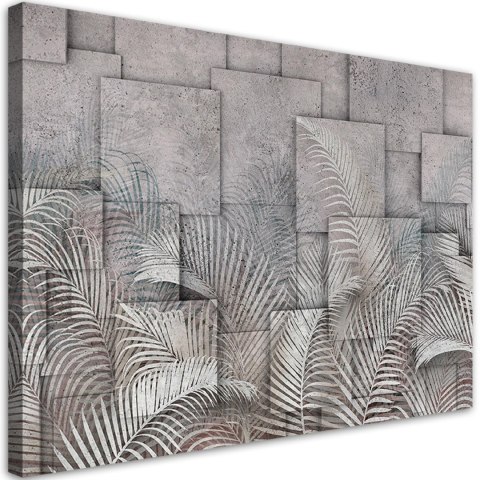 Obraz, Liście 3D na tle imitującym beton - 90x60
