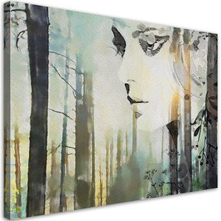 Obraz na płótnie, Abstrakcyjna twarz kobiety w lesie - 60x40