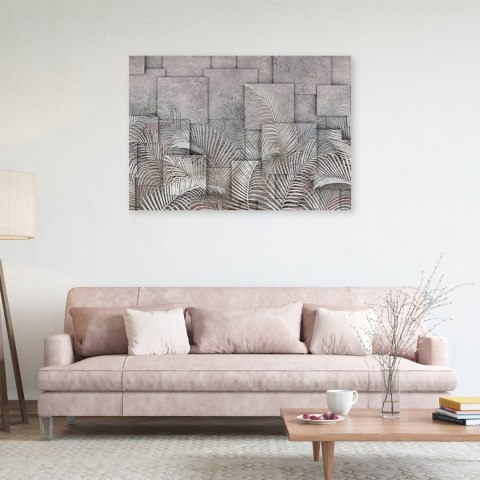 Obraz na płótnie, Liście 3D na tle imitującym beton - 100x70