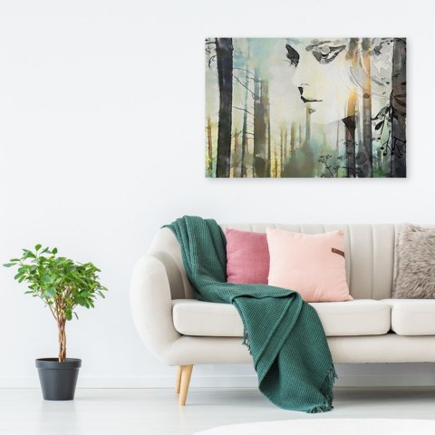 Obraz na płótnie, Abstrakcyjna twarz kobiety w lesie - 100x70