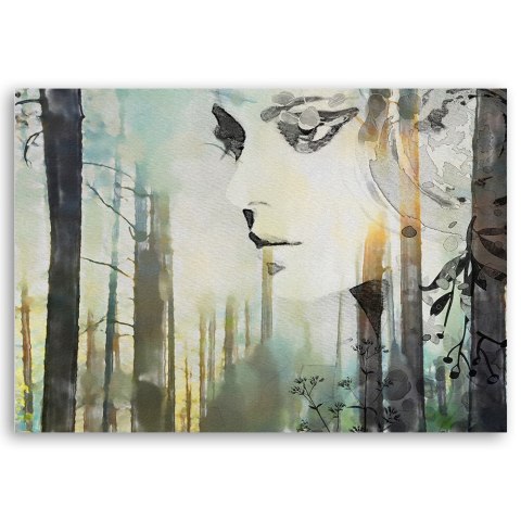 Obraz na płótnie, Abstrakcyjna twarz kobiety w lesie - 100x70