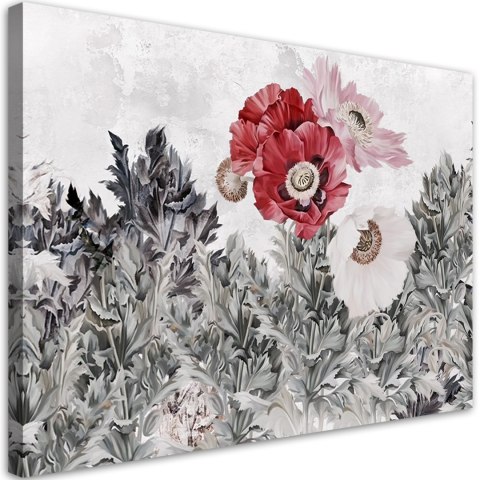 Obraz, Malowane czerwone maki w ogrodzie - 90x60