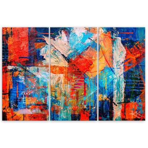 Obraz 3 częściowy na płótnie, Pomarańczowa abstrakcja ręcznie malowana - 120x80