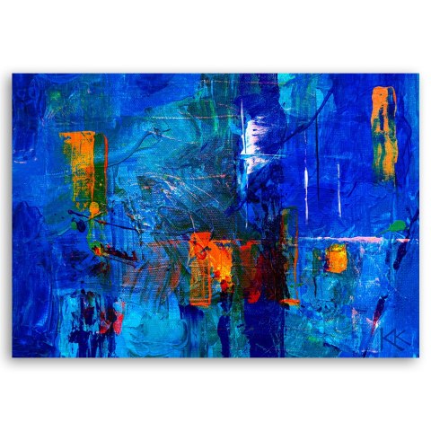 Obraz na płótnie, Niebieska abstrakcja ręcznie malowana - 100x70