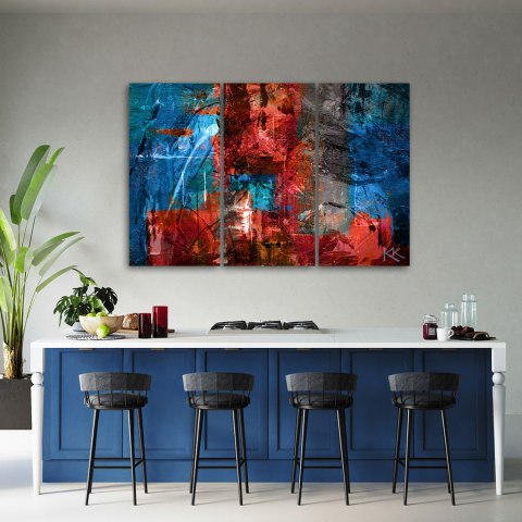 Obraz tryptyk na płótnie, Czerwona abstrakcja ręcznie malowana - 90x60