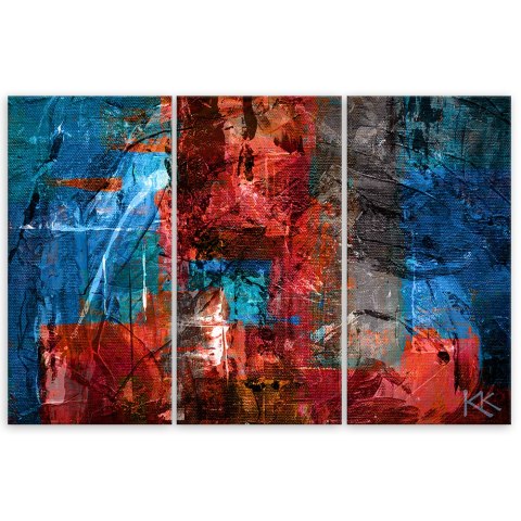 Obraz tryptyk na płótnie, Czerwona abstrakcja ręcznie malowana - 90x60
