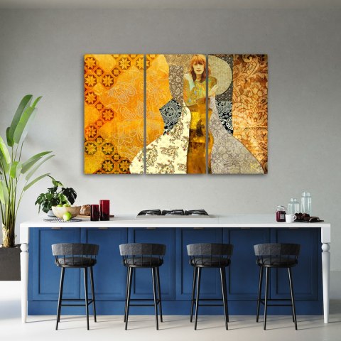 Obraz 3 częściowy na płótnie, Kobieta na ozdobnym tle - 90x60
