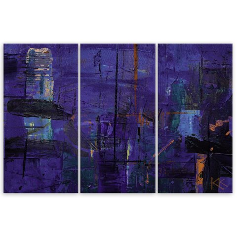 Obraz tryptyk na płótnie, Fioletowa abstrakcja ręcznie malowana - 60x40