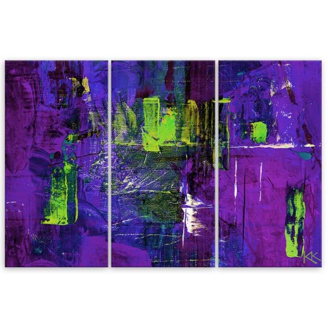 Obraz tryptyk na płótnie, Fioletowa abstrakcja ręcznie malowana - 90x60