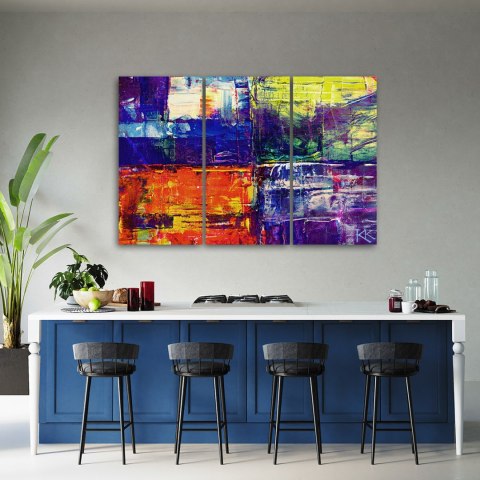 Obraz tryptyk na płótnie, Kolorowa abstrakcja ręcznie malowana - 150x100