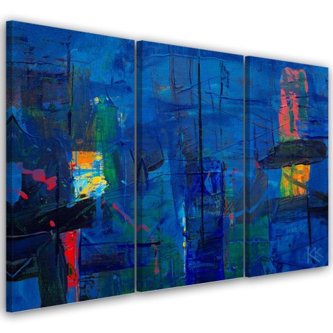 Obraz trzyczęściowy na płótnie, Niebieska abstrakcja ręcznie malowana - 60x40
