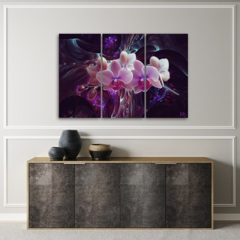Obraz 3 częściowy na płótnie, Biała orchidea na ciemnym tle - 60x40