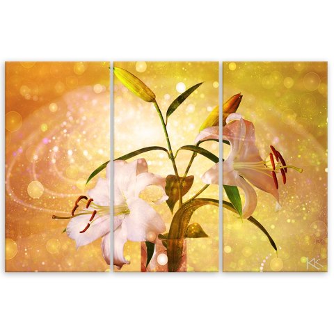 Obraz 3 częściowy na płótnie, Lilia na żółtym tle - 60x40