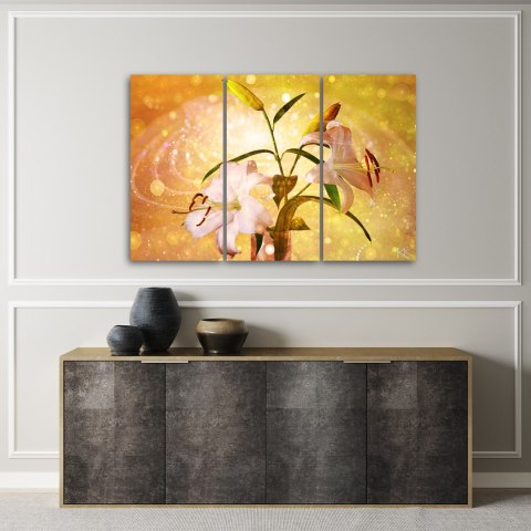 Obraz 3 częściowy na płótnie, Lilia na żółtym tle - 90x60