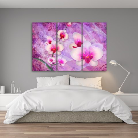 Obraz 3 częściowy na płótnie, Orchidea Kwiaty Abstrakcja - 90x60