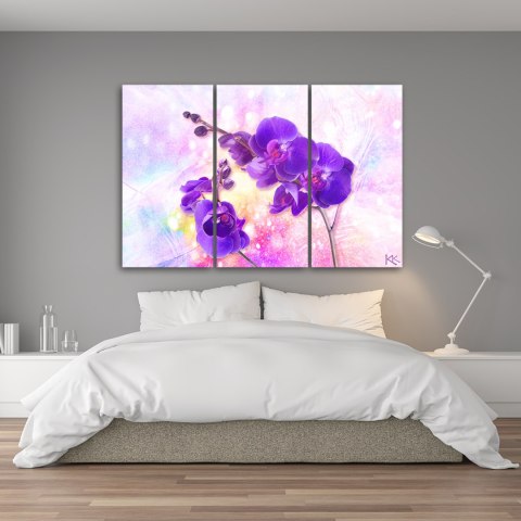 Obraz trzyczęściowy na płótnie, Fioletowy kwiat orchidei - 120x80