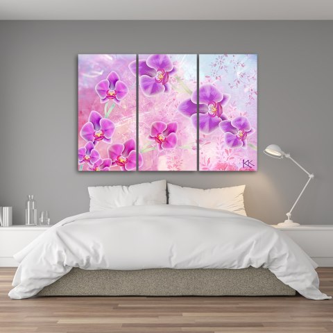 Obraz trzyczęściowy na płótnie, Orchidea Kwiaty Abstrakcja - 90x60