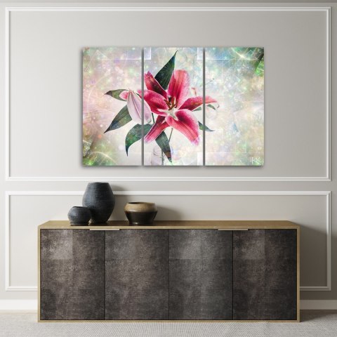 Obraz trzyczęściowy na płótnie, Różowa lilia - 60x40