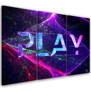 Obraz 3 częściowy na płótnie, Napis play abstrakcja - 60x40