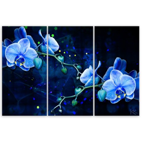 Obraz tryptyk na płótnie, Niebieski kwiat orchidei - 120x80