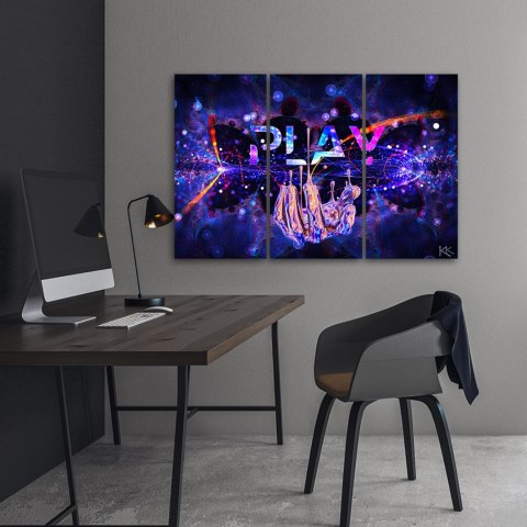 Obraz 3 częściowy na płótnie, Neon z napisem Play - 60x40
