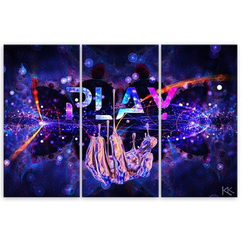 Obraz 3 częściowy na płótnie, Neon z napisem Play - 60x40